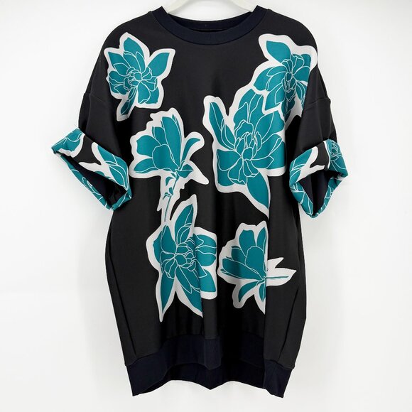 ULTRACOR SHORT SLEEVE TEAL FLORAL PRINT ON BLACK TOP M - Picture 1 of 7